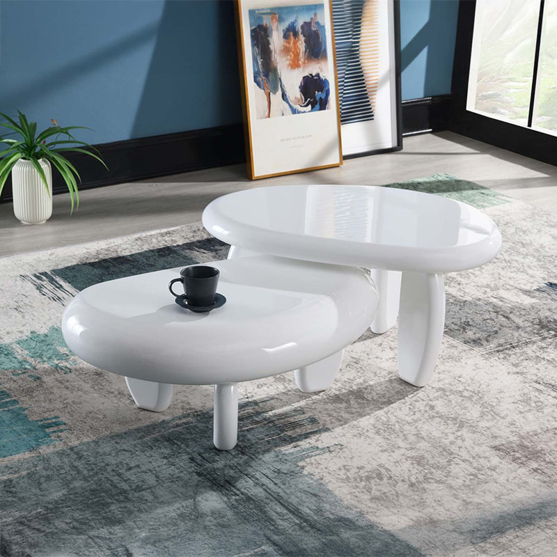 Table de bout ovale, blanc brillant