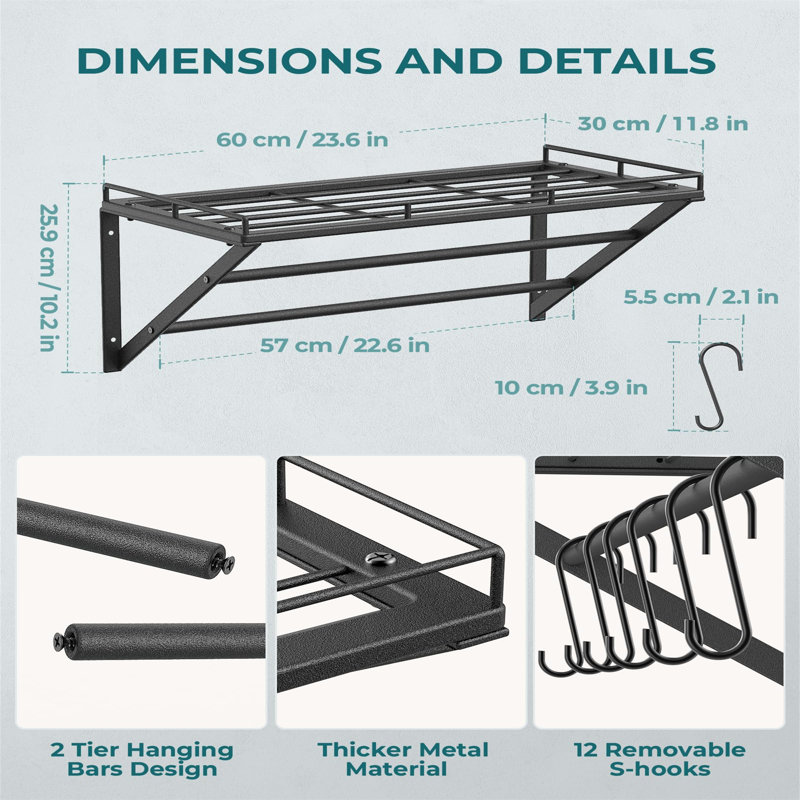 Metal Rectangle Wall Mounted Pot Rack