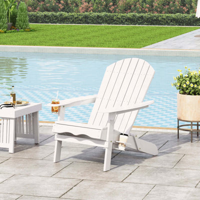 Folding Adirondack Chair with Cup Holders – Rustic Style, Portable & Comfortable for Patio or Pool