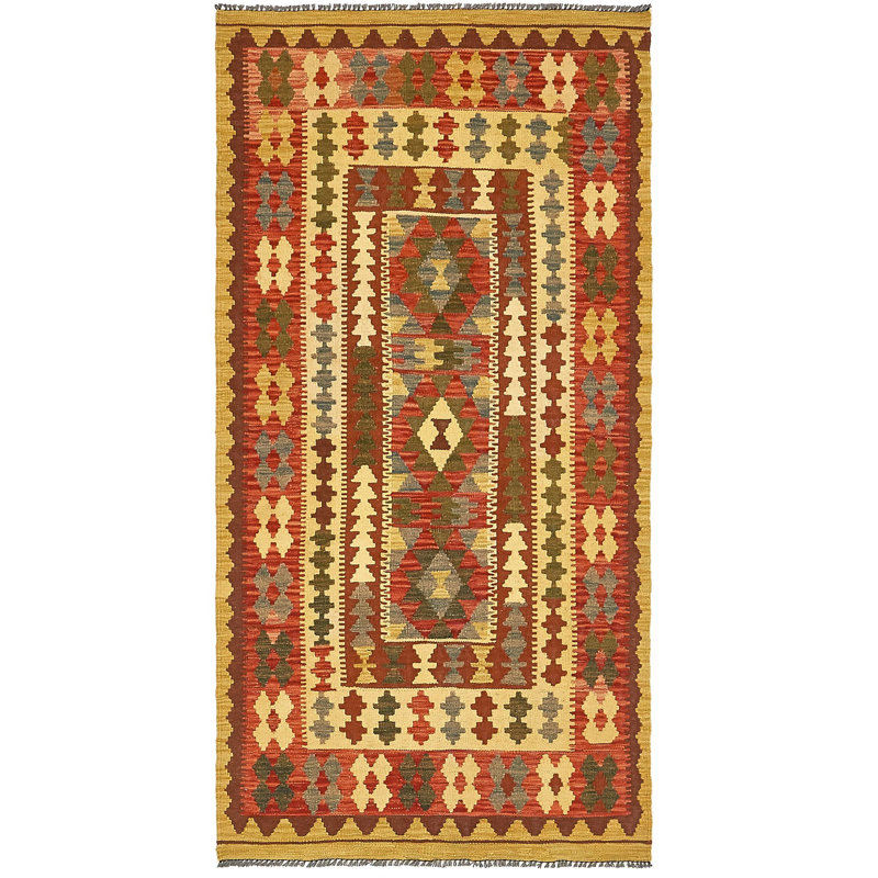 Tapis de la zone en laine rouge/beige 3 pi 3 po x 6 pi 5 po one-of-kind à la main noué la Doorfield