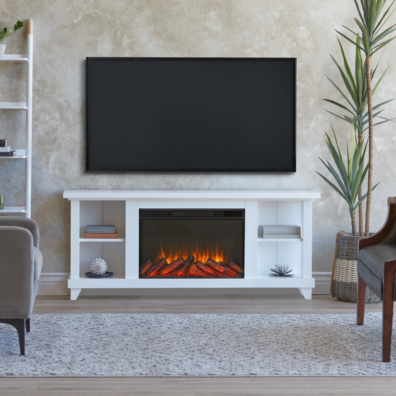 Penrose 58" TV Stand with Slim Electric Fireplace by Real Flame, White
