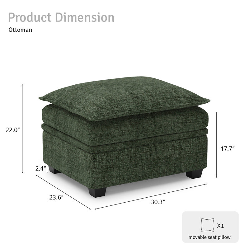 Repose-pieds en chenille avec rangement Luna, Vert