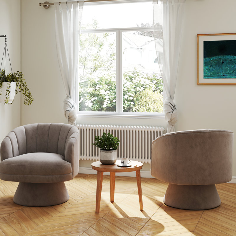 Murrow Velvet Swivel Barrel Chair(Set of 2), Gray