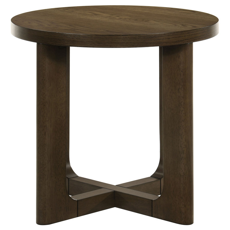 Wai Round Sculptural Wood End Table Brown, Brown
