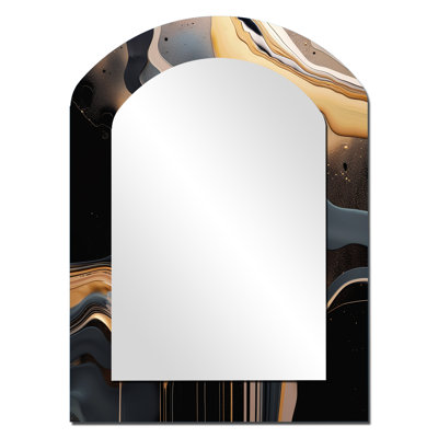 Gold And Black Marble Mirage II - Large Arched Wall Mirror On Metal