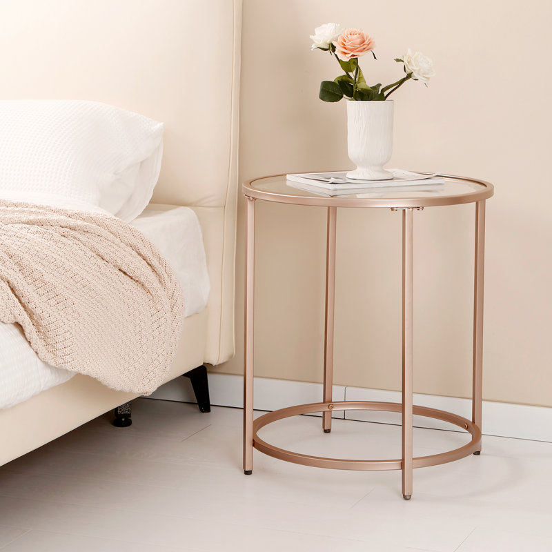 Round Glass Top End Side Table, Rose Gold
