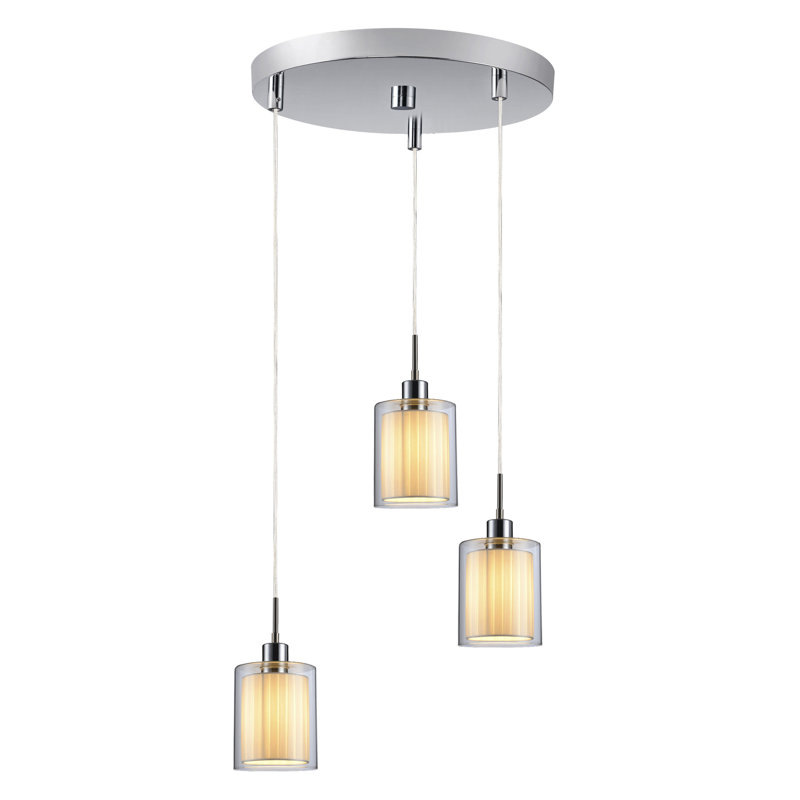 Suspension cylindrique en grappe 3 lumières Pittsfield, Chrome, Blanc cassé
