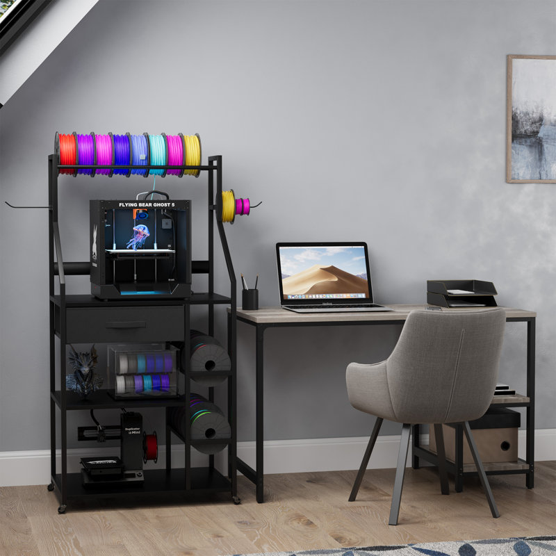 3D Printer Stand with Removable & Lockable Wheels, AC/USB Ports, and Ample Storage- Modern Design for Home, Office, or Studio