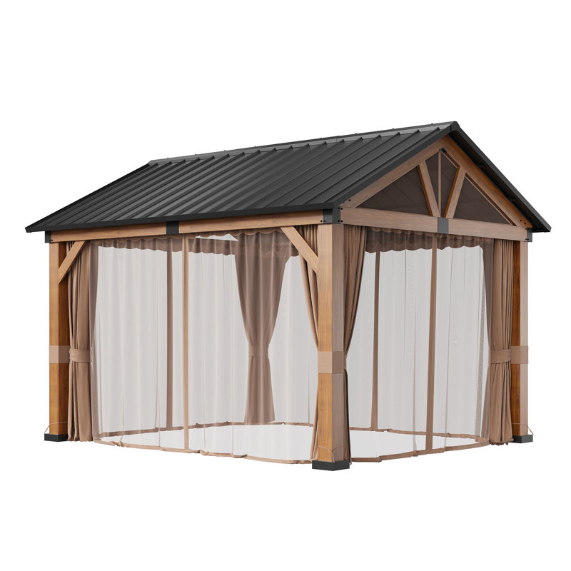 Pavillon de jardin en acier galvanisé avec rideaux et crochet de plafond