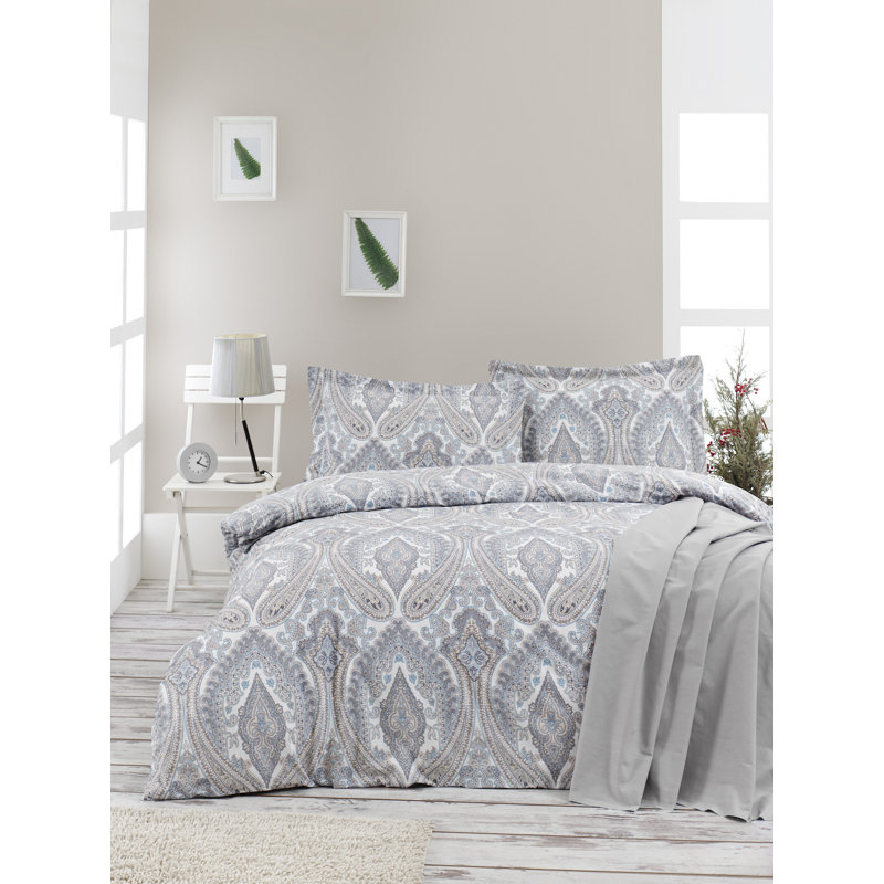 Ensemble de housse de Devet 100% coton beige / gris / bleu Kumra
