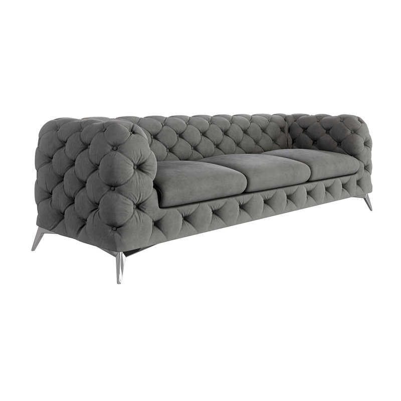  3 seater Chesterfield Sofa with Silver Metal Legs, Grey