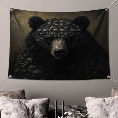 Tapisserie murale ours avec crânes humains - décoration murale ours