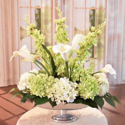 Green and White Mixed Centerpiece in Bowl