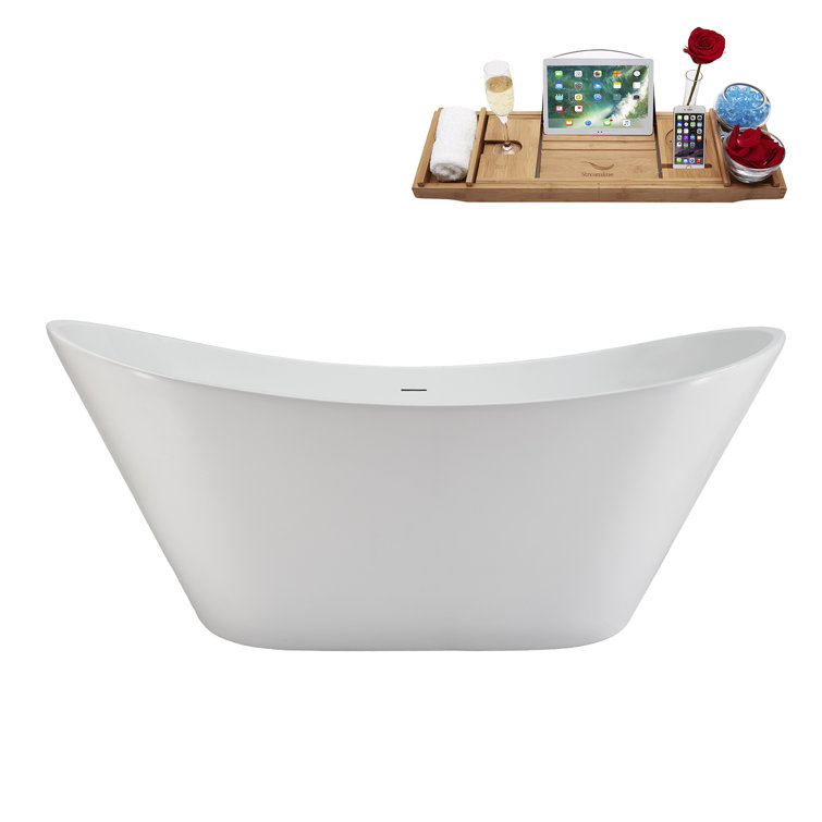 67" Streamline Soaking Freestanding Tub and Tray With Internal Drain