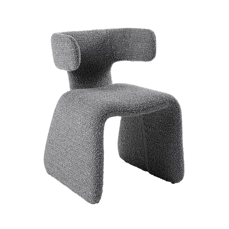 Chaise de salle à manger 22 po Cid Fiu, dossier à oreilles incurvé, polyester texturé, Gris