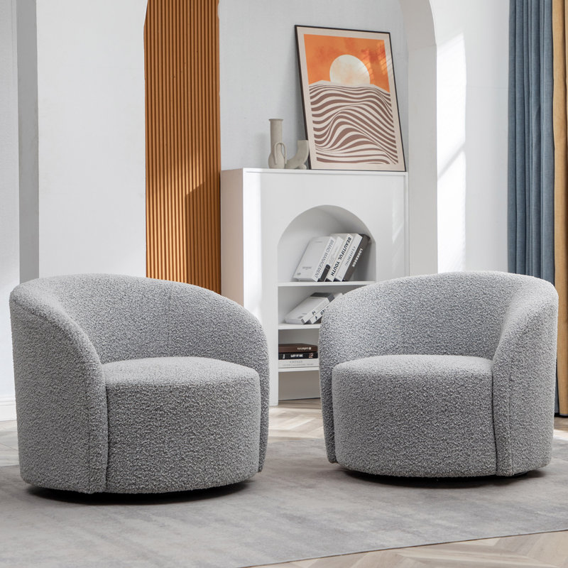 Cleaven 34" Wide Boucle Upholstered Swivel Barrel Chair (Set of 2), Black/White