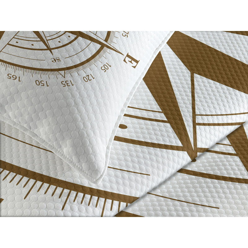 Ambesonne Compass Bedspread Set Brown Detailed Brown, King Bedspread + 2 Standard Shams
