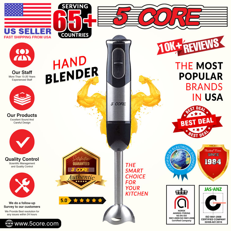 5 Core 5-in-1 Immersion Hand Blender, Powerful 500W Motor- 8 Speed Handheld Stick Blender