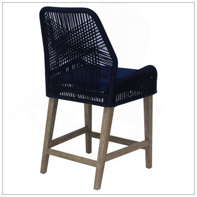 Dark Blue And Weathered Wash Counter Height Stools (Set Of 2) With Nautical Design And Comfortable Cushioning