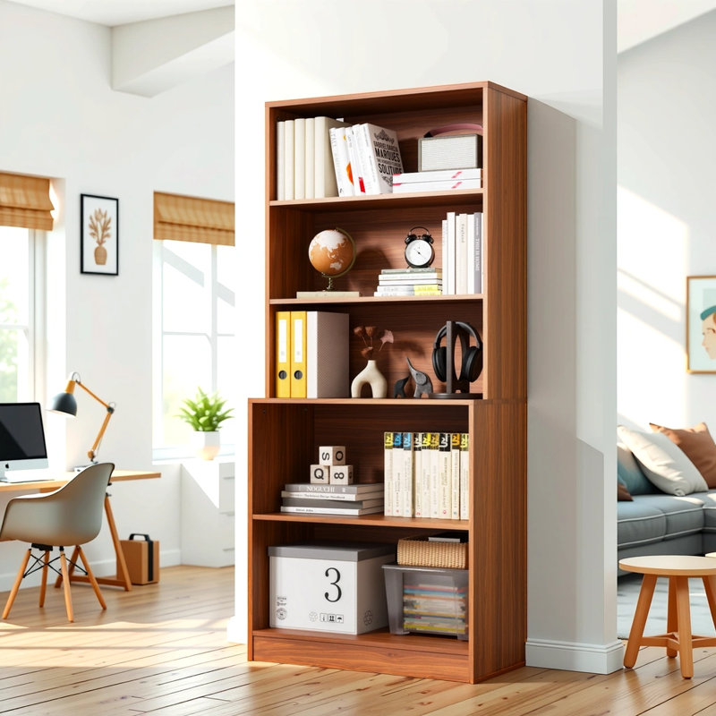 5 Tier Book Shelf,  71" H Large Bookcase, Standing Wood Display Book Shelf For Living Room, Office, Library, Brown