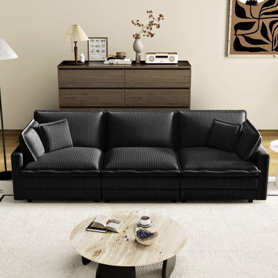 Black 3 Deep Wrapping Modular With 4 Pillows, Featuring Snake Spring And Relaxing Seating Oversized L-shaped Pillows Removable , Perfect For Friends' Gatherings In Living Room