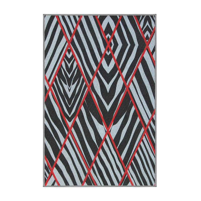 Tapis rouge/bleu marine tissé à la machine, Rectangle 4 pi x 6 pi