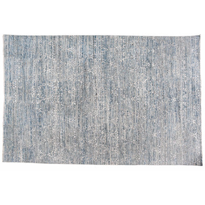 Tapis unique en laine noué à la main gris / bleu / ivoire de 8 pi 2 po x 11 pi 8 po Melody