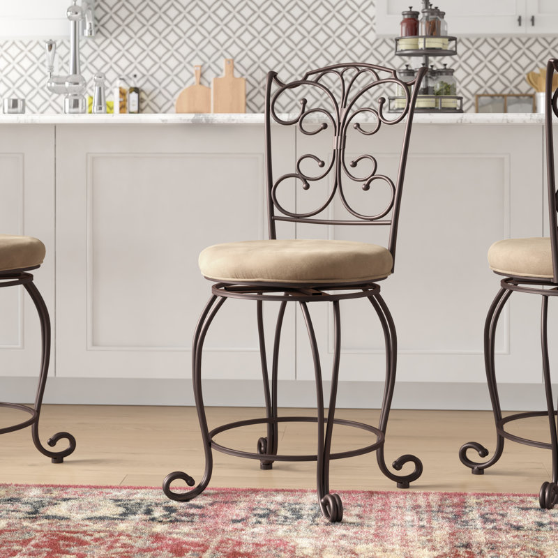 Alcrossagh Metal Swivel Bar & Counter Stool With Upholstered Seat, Bar Stool (29" Seat Height)