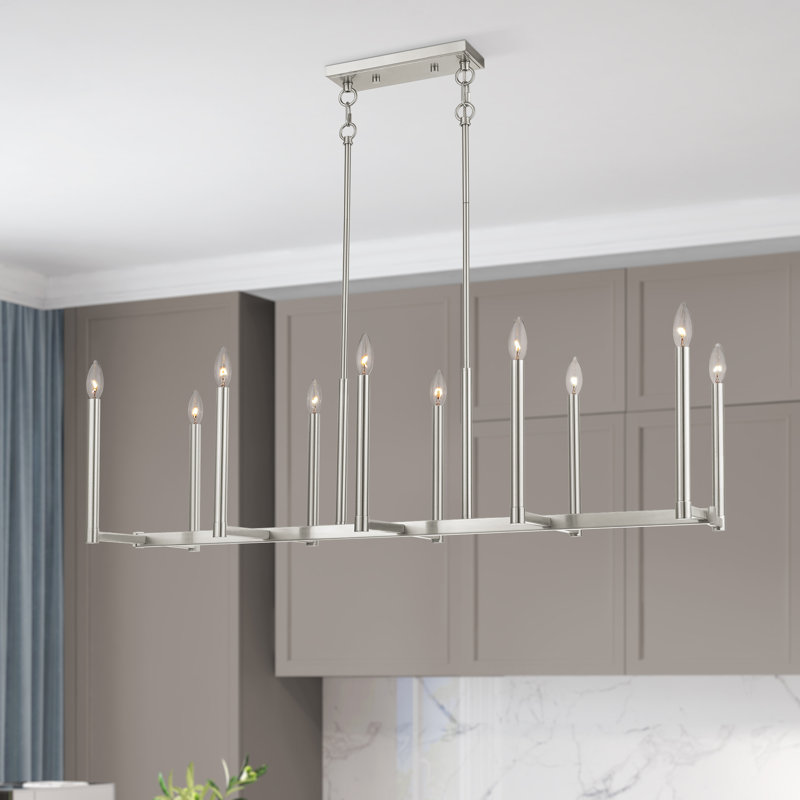 Luminaire suspendu linéaire à 10 lumières pour îlot de cuisine Gus, Nickel brossé