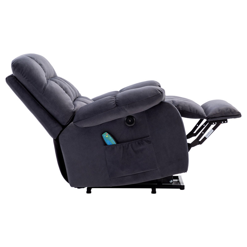 Erickah 91cm Wide Velvet Standard Recliner with Massager, Grey