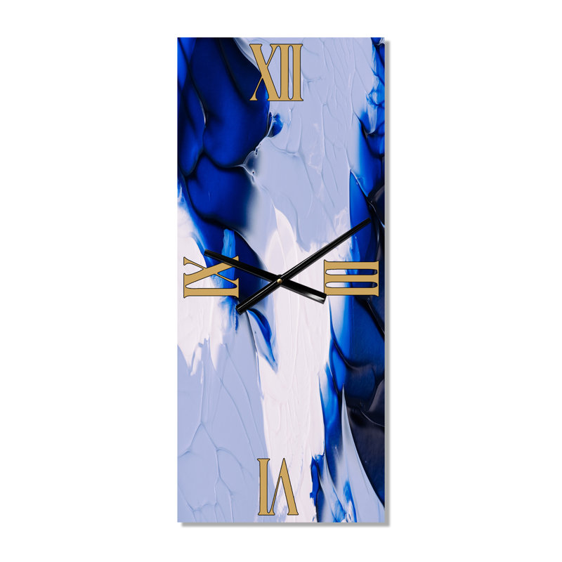 Abstrait vagues bleues, grises et blanches - horloge murale moderne, Grand