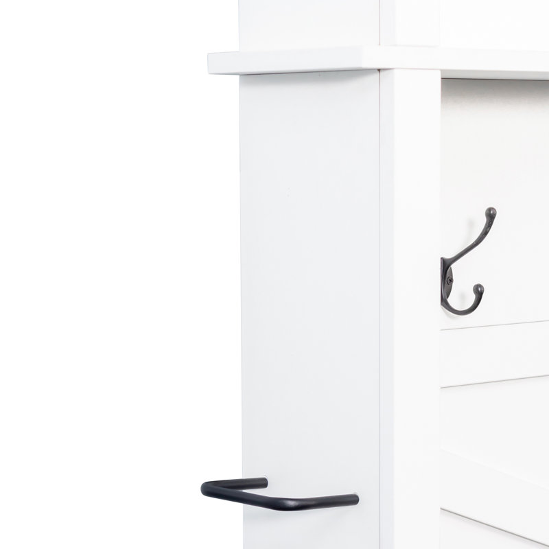 On-Trend Farmhouse 4-In-1 Hall Tree With 6 Hooks, White/Walnut
