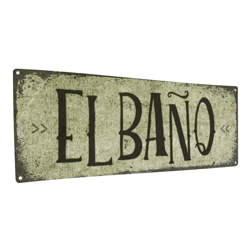 Plaque en métal El Bano, H 5,75 po x l 15,5 po
