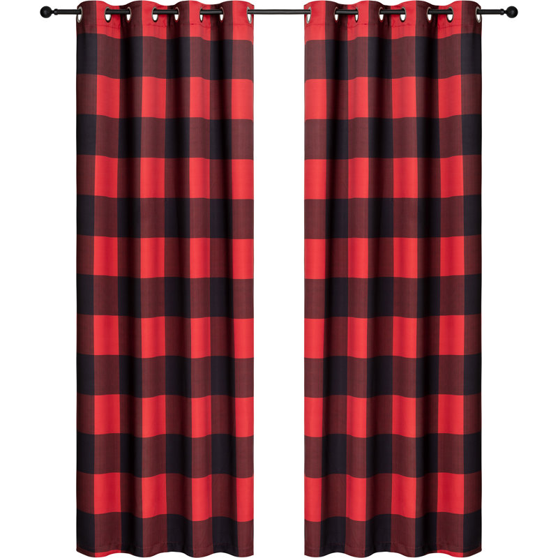Room Darkening Curtain Pair, Red/Black