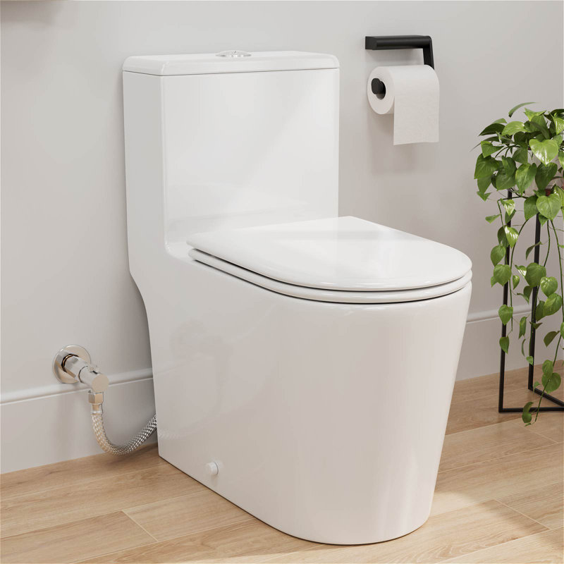 1.1/1.6 GPF Elongated One-Piece Toilet 12" Rough-in Dual Flush Toilet with 17.13" ADA Comfort Seat Height in Glossy White Ceramic, CUPC Certified, WaterSense Cetified, Soft Close Seat
