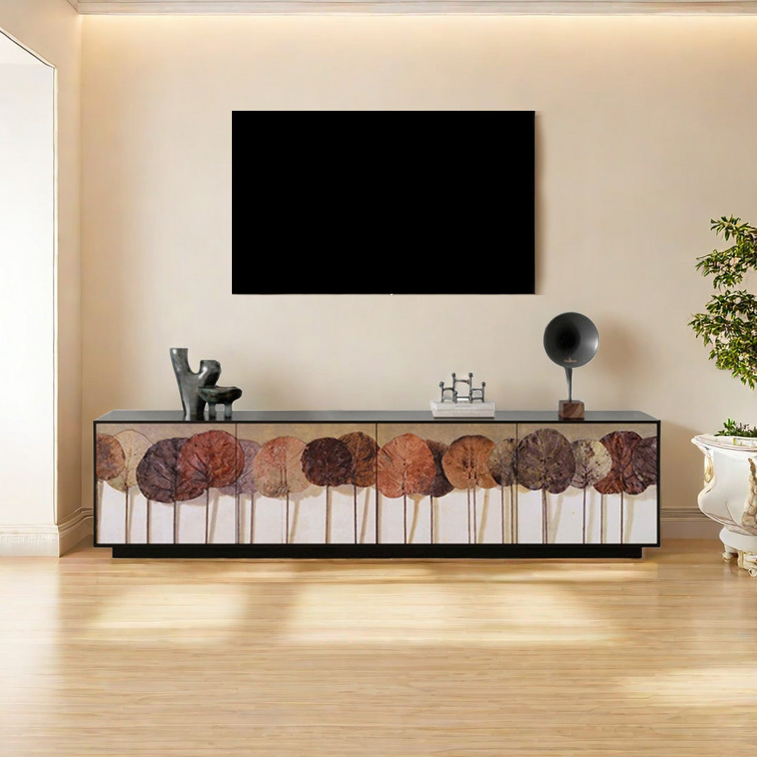 ComfyFurnituress Walnut TV Stand With Enclosed Bottom 78.74'' Media ...