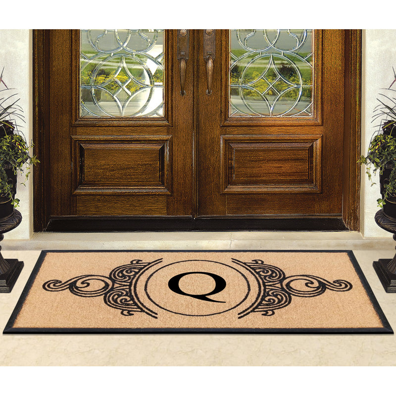 Tapis de porte en fibre de coco naturel et en caoutchouc monogrammé à la main Jahkobe Floral - 30 po x 60 po, robuste, durable et durable