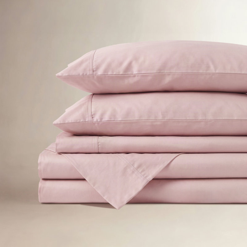 Ensemble de draps en coton 300TC, Ensemble de drap grand avec un drap-housse et deux, Rose