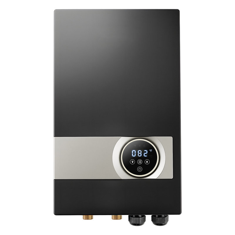 Chauffe-eau électrique sans réservoir, chauffe-eau instantané de 27 kW sous l'évier, sur demande pour la salle de bain, la cuisine, le bureau avec écran tactile ACL, verrou de sécurité pour enfant, peu encombrant, noir 240 V