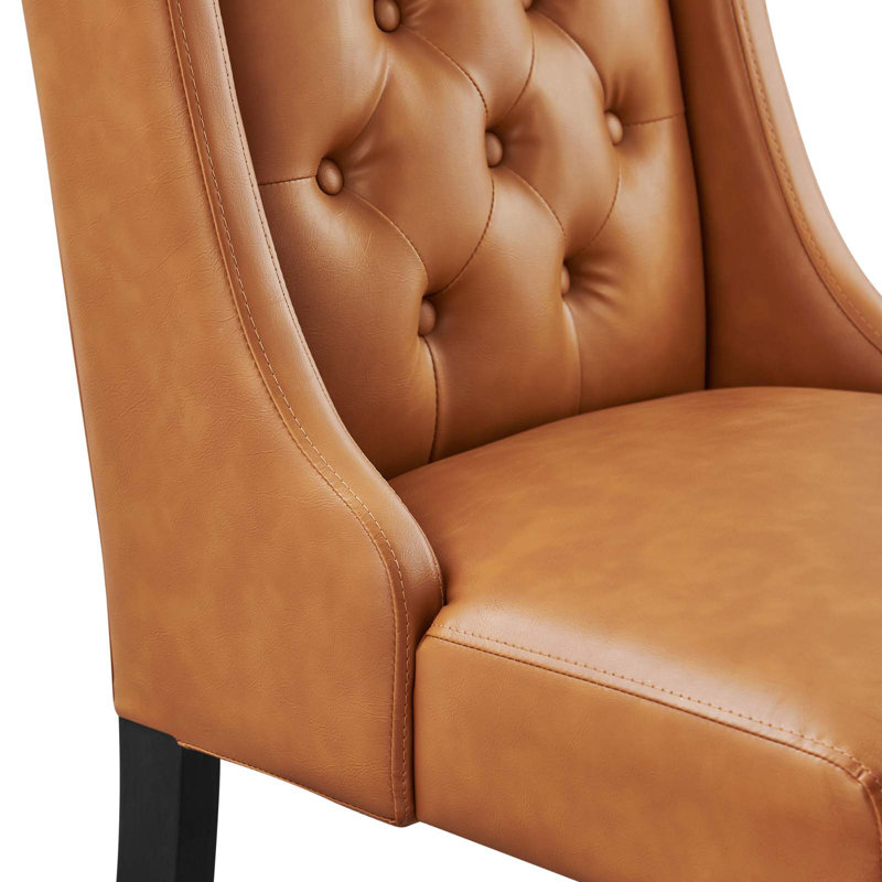 Modway Baronet Button Tufted Fabric Dining Chair, Vegan Leather Tan