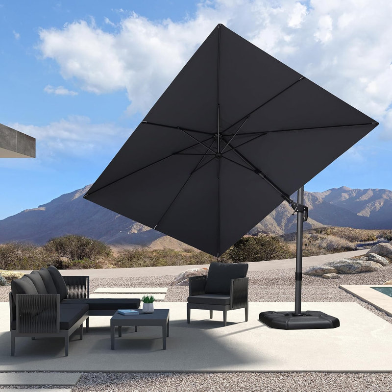Parasol rectangulaire en porte-à-faux pivotant de gauche à droite de 8 pi x 11 pi avec rotation à 360 degrés, Gris clair