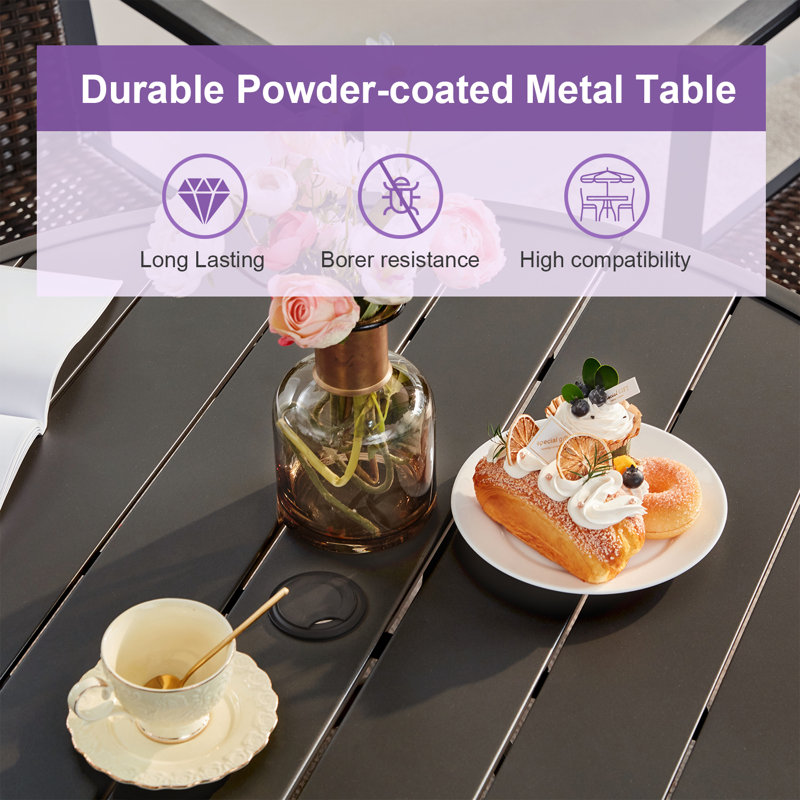 Malnar Round Metal 40.6" Outdoor Dining Table with Umbrella Hole, Black