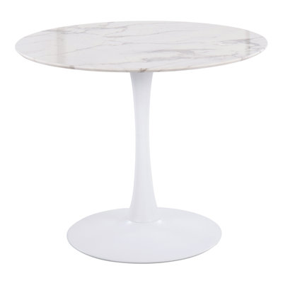 Pebble Modern Table With White Metal Base And White Marble Veneer Table Top By