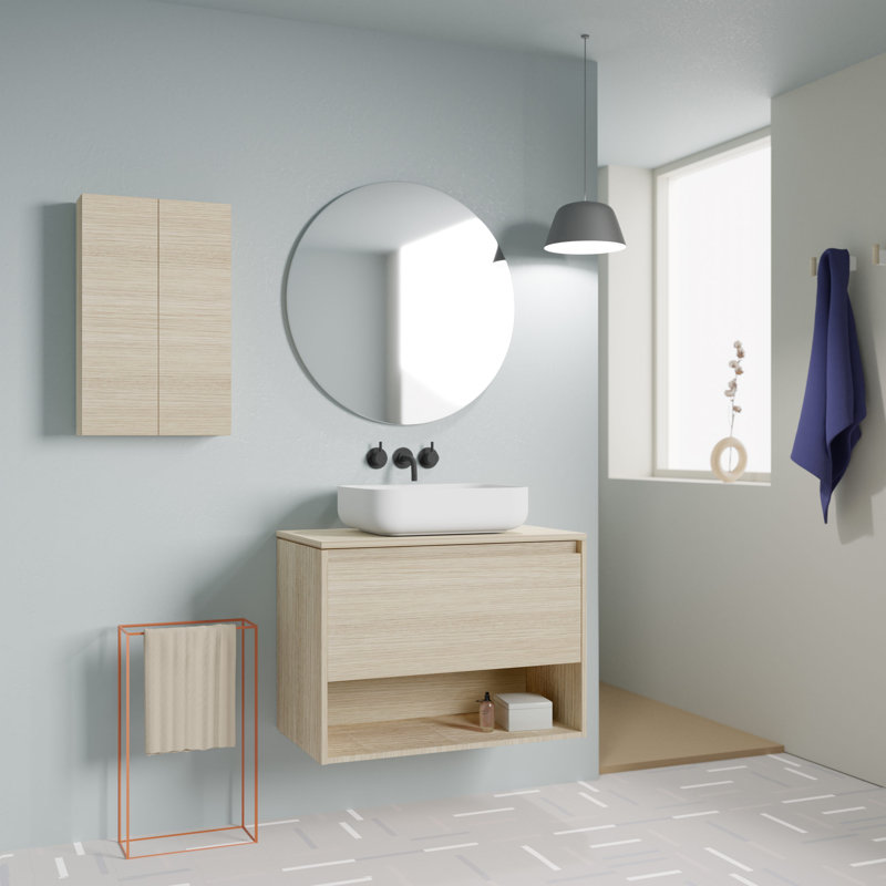 Jeanee Vanity & Mirror Set, Light Wood