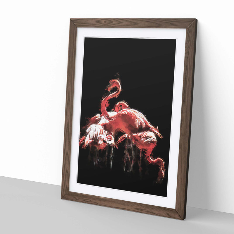 Pink Flamingos in Abstract - Framed Print, 91cm H x 60cm W x 2cm D, Walnut