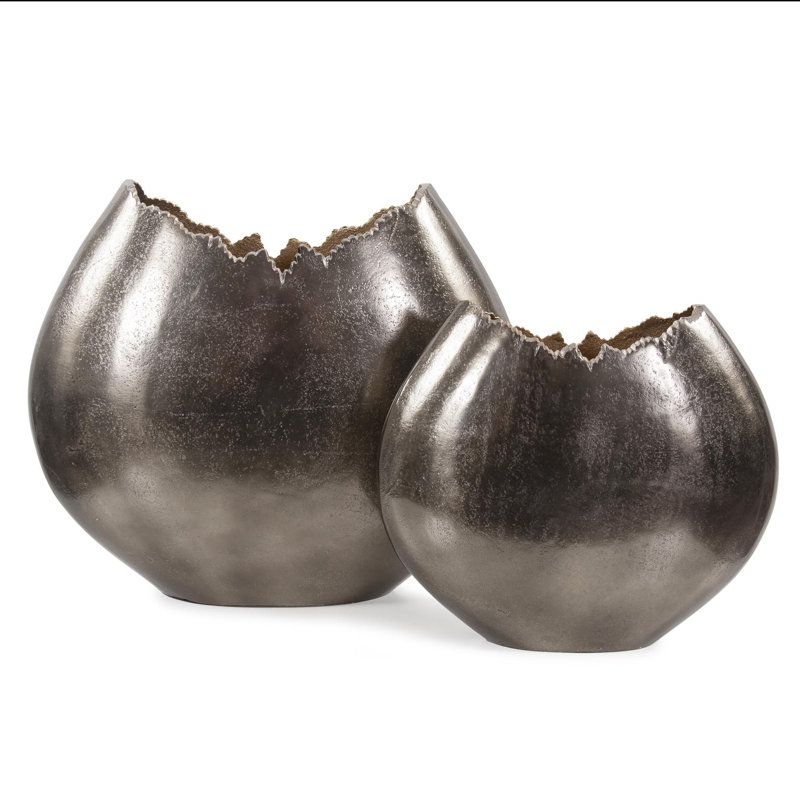 Baniff Jagged Edged Disc Vase- Medium, 10" H x 11.5" W x 3.5" D