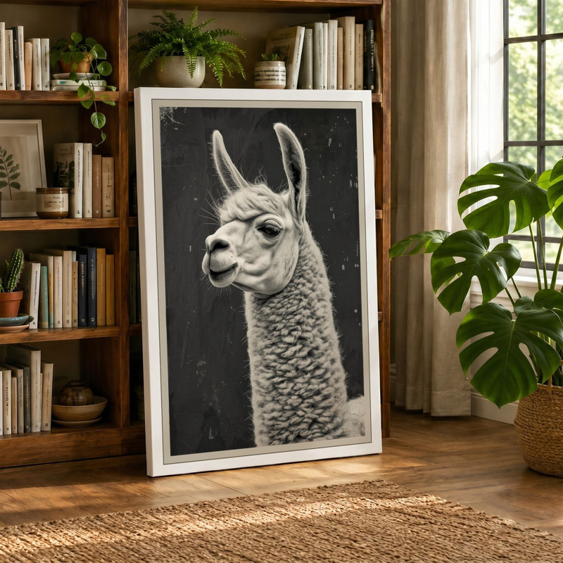 Alpaca Portrait Japandi - Wrapped Canvas, 36x24 - 91.4 x 61.0 cm, Sage Border