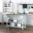 Kitchen Island With Stainless Steel Top, Traditional Kitchen Island With Storage, 2-Tier Open Shelves, Drawers, Light Gray