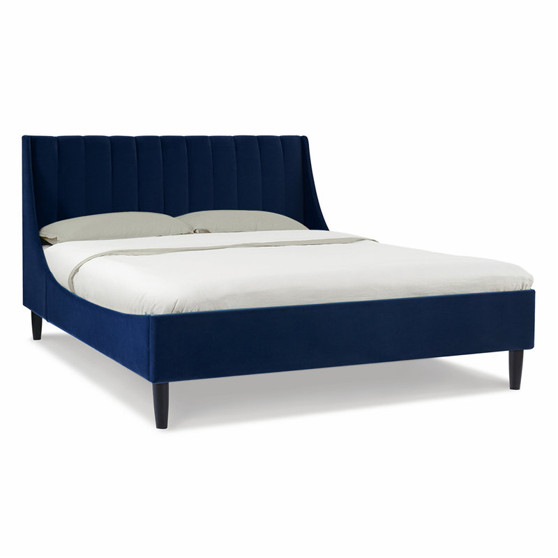 Lit plateforme tapissier Helaina, Très grand, Velours bleu marine
