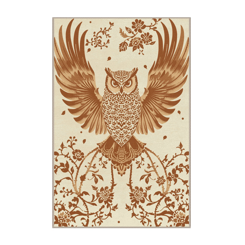 Tapis moelleux moelleux à motif floral hibou et symbole de la sagesse classique, 6 X 9
